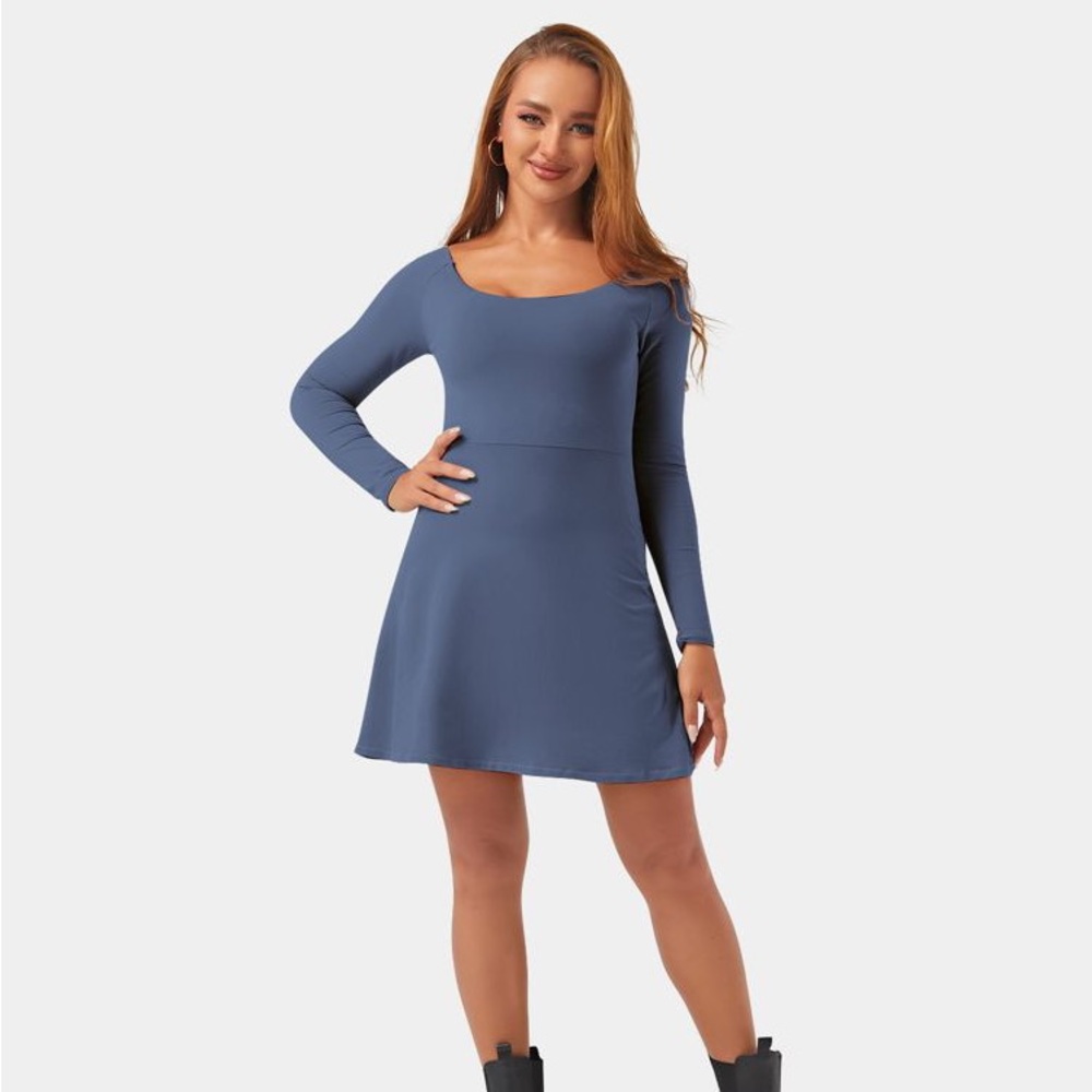 HALARA Dress Women's Medium Vintage Indigo NWT Long Sleeve Cotton Everyday